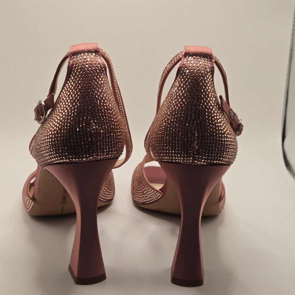 Vince Camuto Pink Rhinestone satin heels Womens 11M Flared Heel ankle strap(S10) - Picture 8 of 13